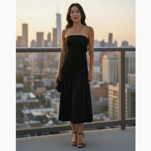 NIA Santal Revolve Black Strapless Midi Dress